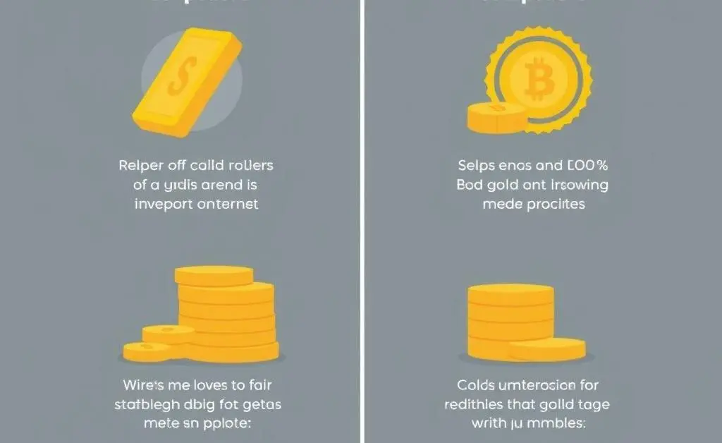 A minimalist cartoon-style comparison chart of gold investment options