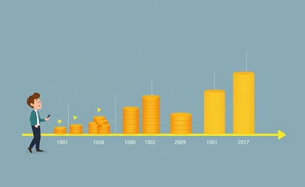 Timeline of an investor's journey with gold showing growth.