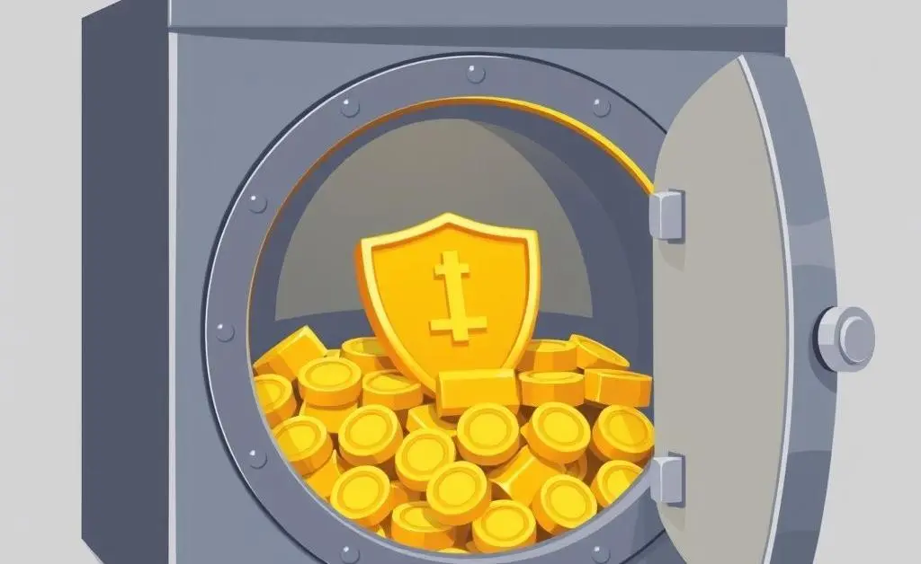 Illustration of a safe filled with gold as a shield against inflation.