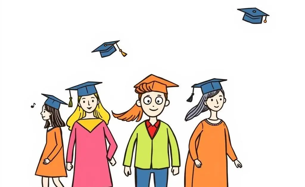 Hand-drawn style image of graduates on a journey towards diverse career roles