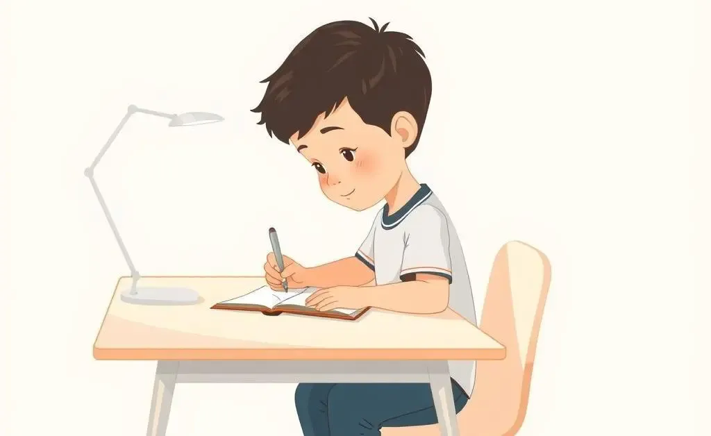 A child writing in a gratitude journal at a desk