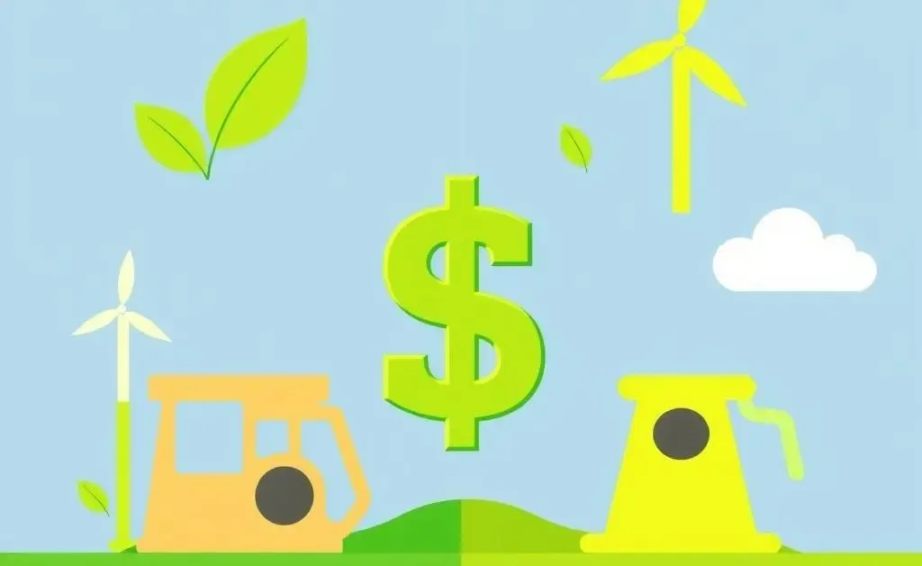 Comparison of green versus traditional energy with money symbol