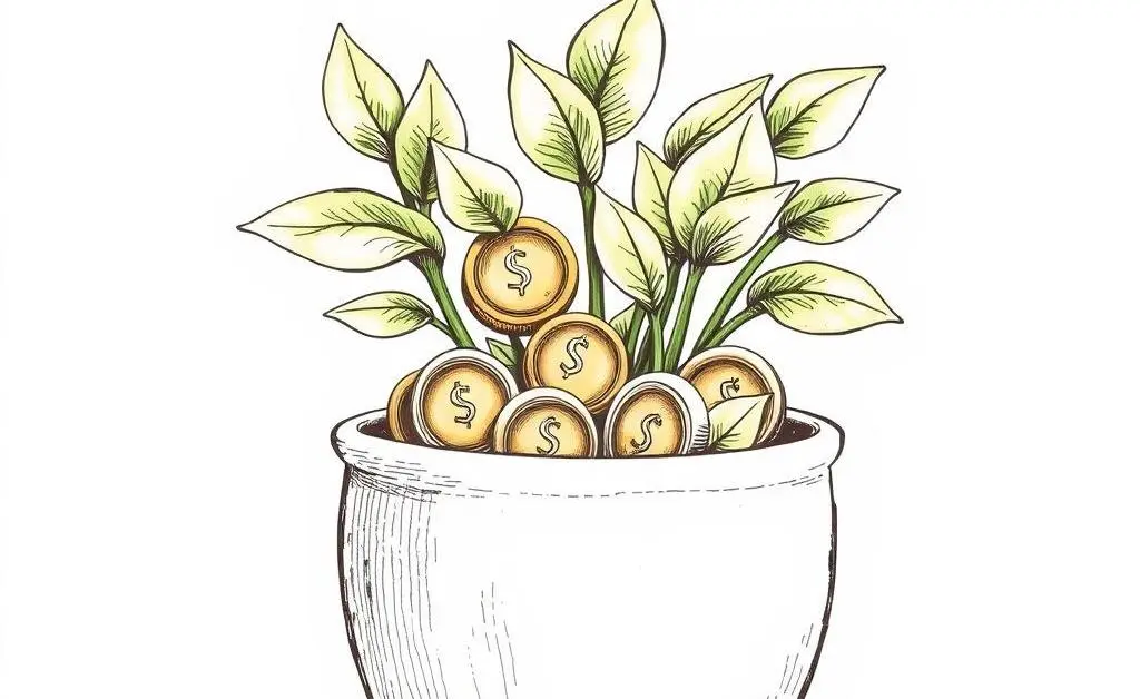 A plant with coins as leaves representing growth