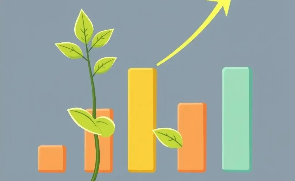 Plant growing alongside a bar chart