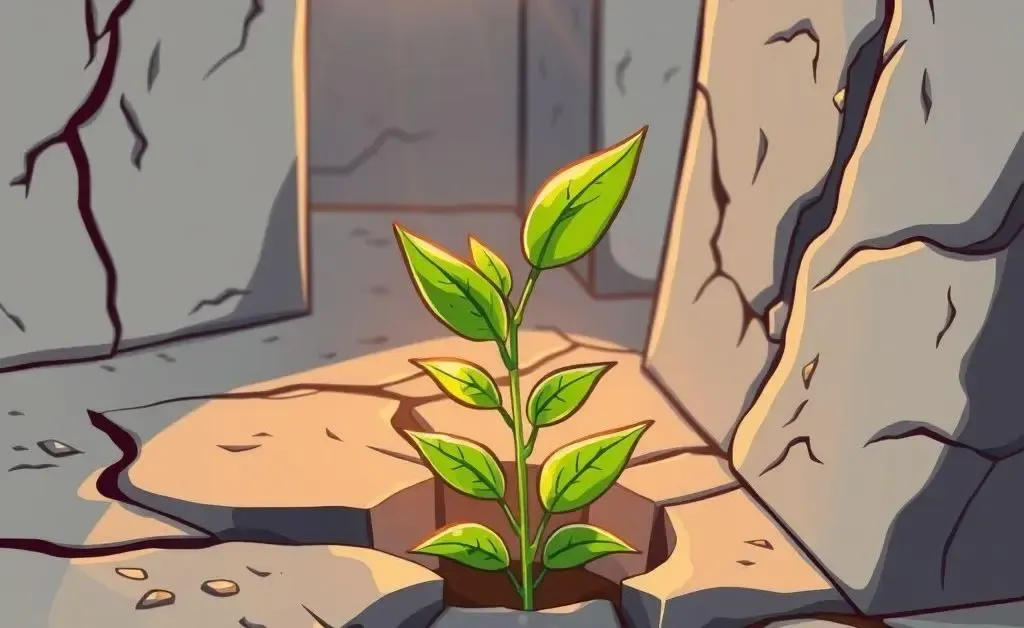 Small plant breaking through concrete
