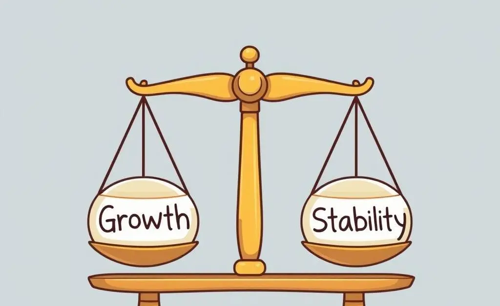 Scale balancing growth and stability in investments.