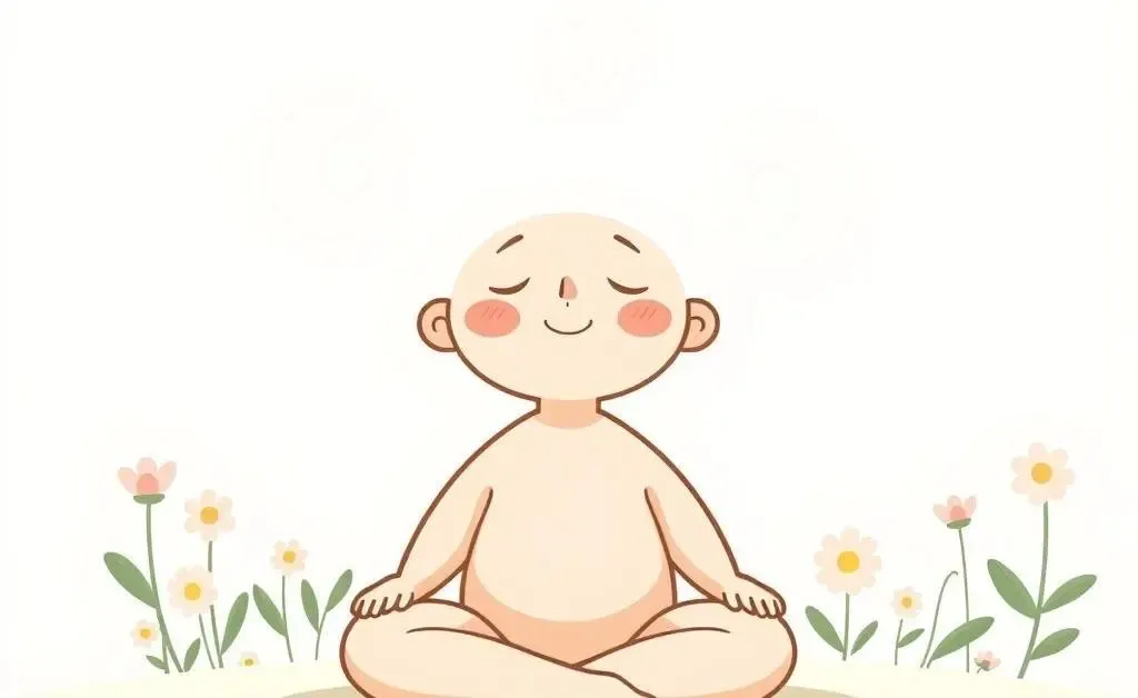 A gentle, cartoon-style diagram showing a simple, calming breathing exercise