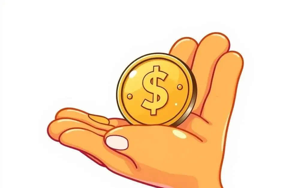 A cartoon-style hand gently holding a coin, symbolizing careful money management
