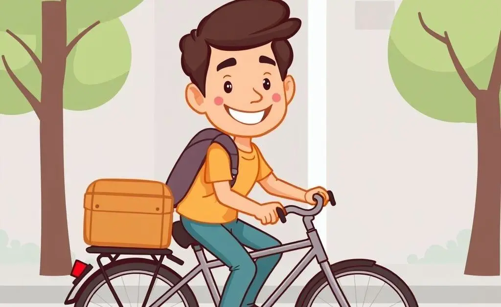 A cartoon image of a person happily using an alternate mode of transportation