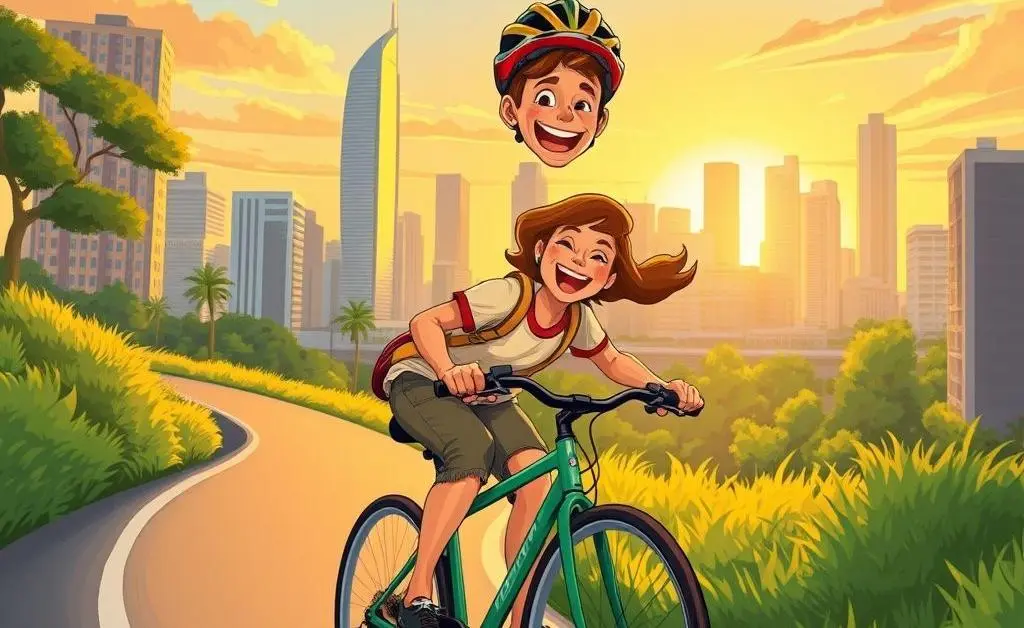 A happy biker cruising swiftly