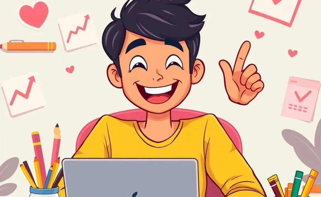 Satisfied loan borrower with a laptop.