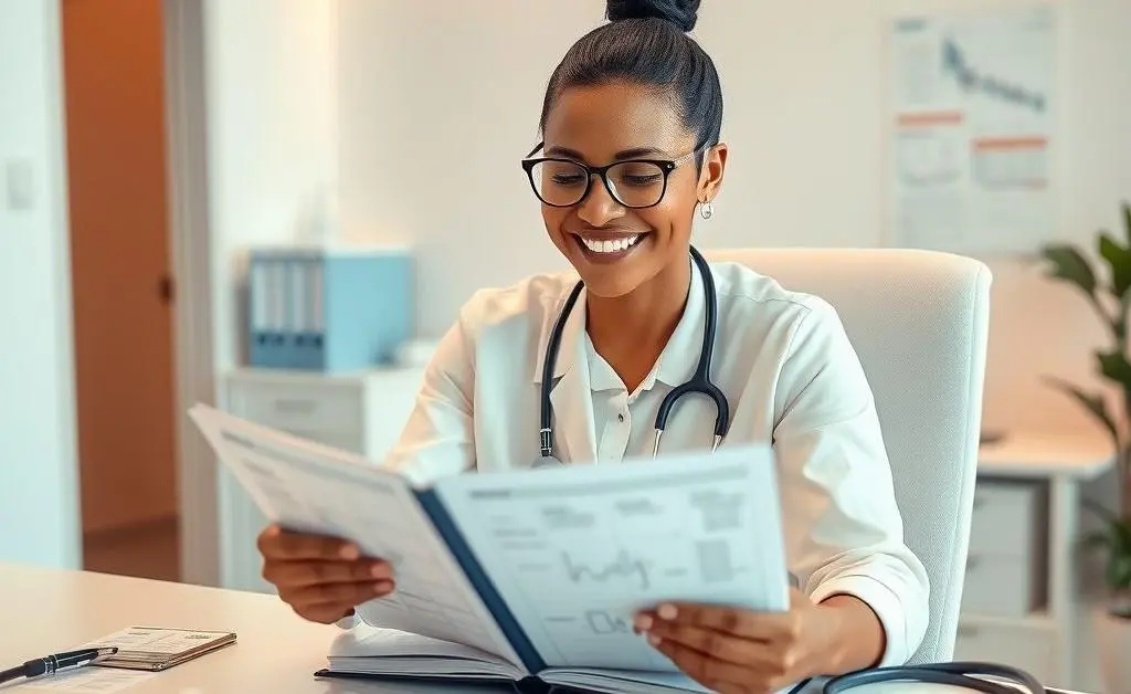 Person planning medical expenses comfortably at a desk