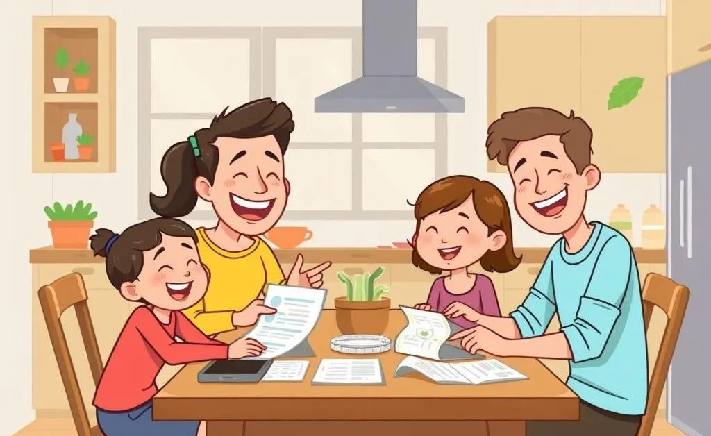 A family organizing their budget together
