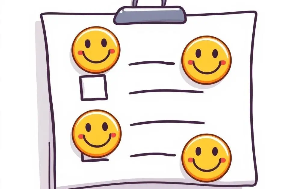 Cartoon-style image of a checklist with happy smiley faces as check marks.