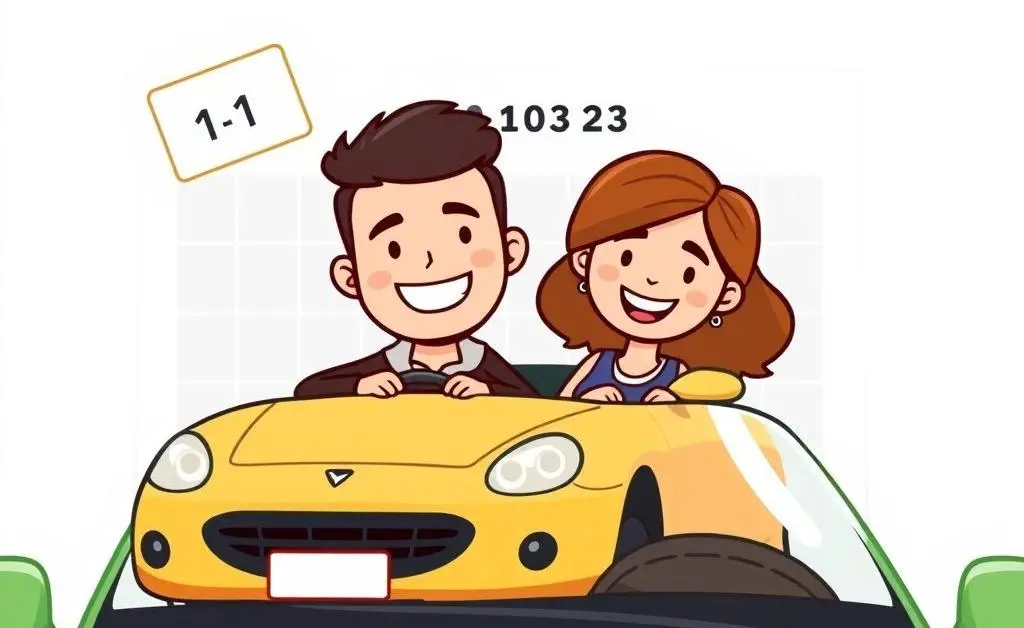 Happy couple buying a car with a calendar