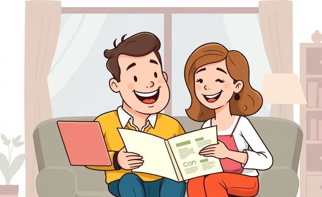 Happy couple reviewing their budget with a financial advisor.