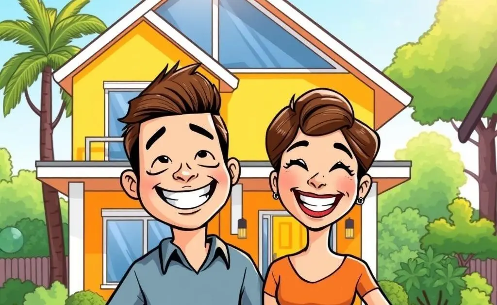 A happy couple standing in front of their new home.