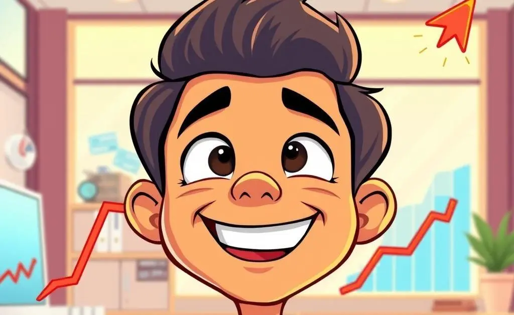 Person smiling at a growing credit score graph