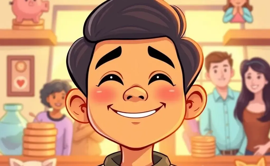 A cartoon image of a person feeling happy and relaxed after joining a credit union.