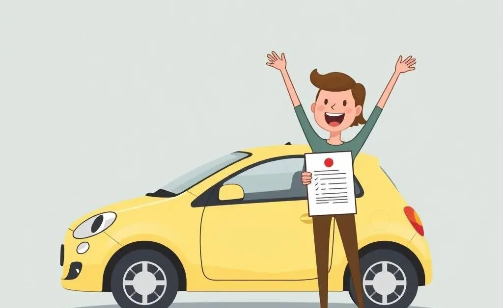 A person joyfully holding a car insurance document