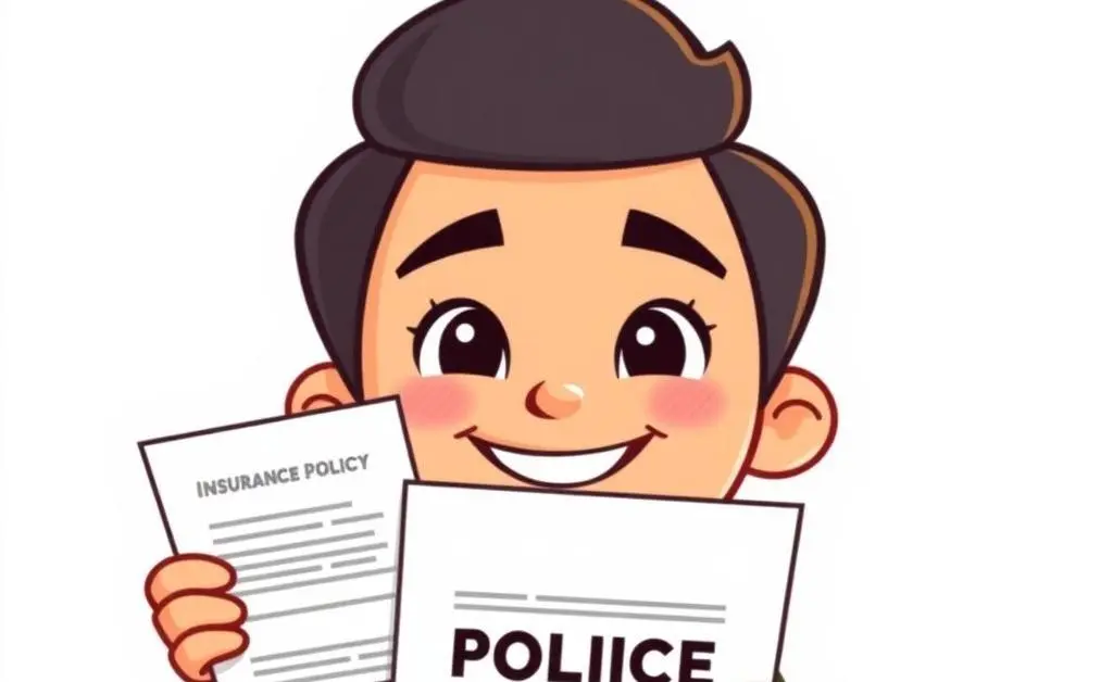 Cartoon-style happy customer with insurance document