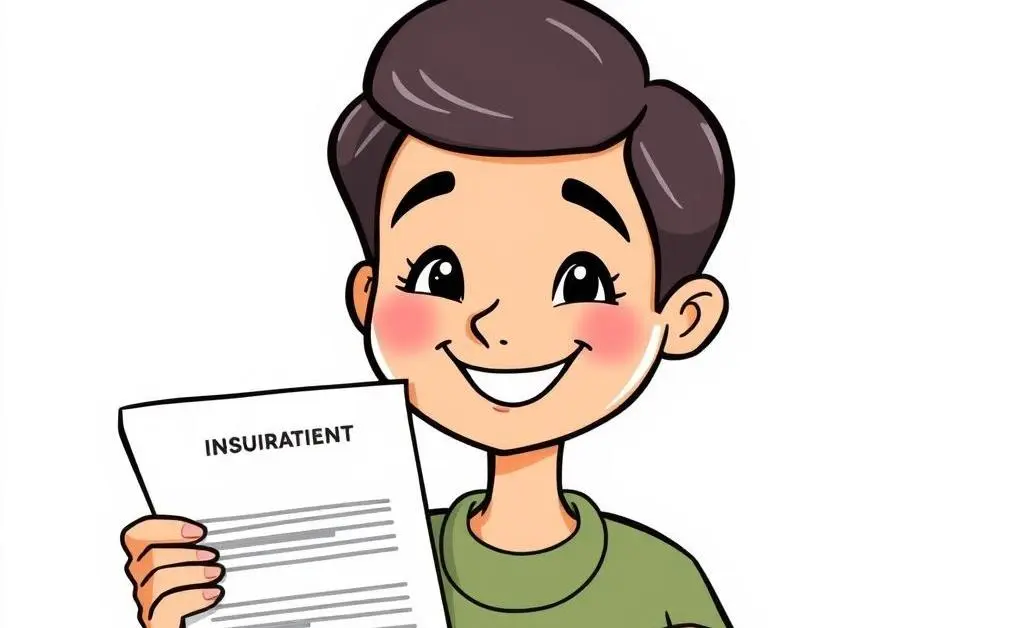 A satisfied customer holding an insurance policy document with a smile.