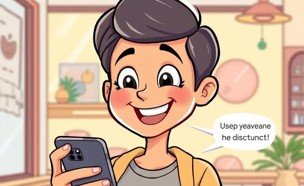 A happy customer looking at their phone.