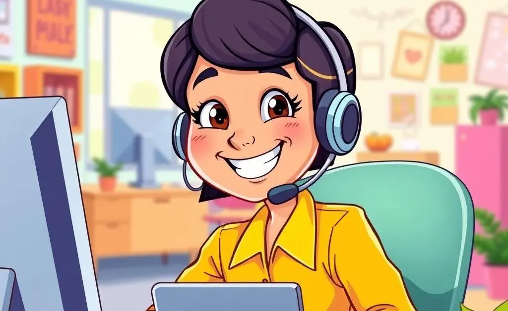 A cheerful customer service representative assisting a client.