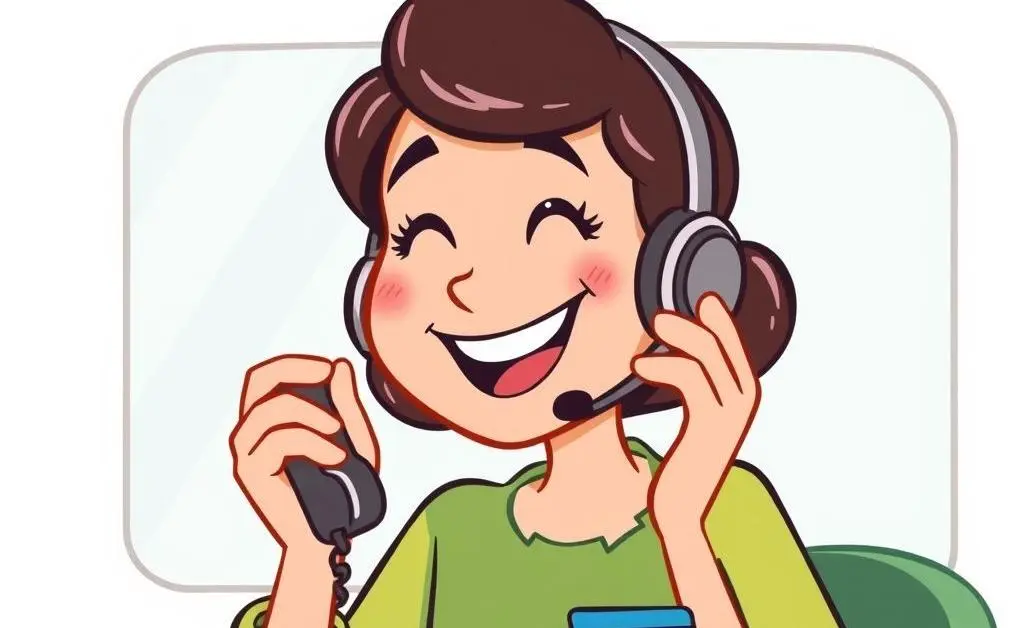 Cartoon image of a person happily talking on the phone to customer service, with credit card in hand.
