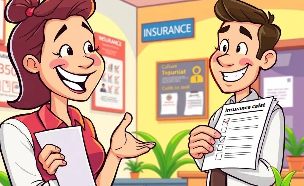 Satisfied customer and insurance agent with checklist