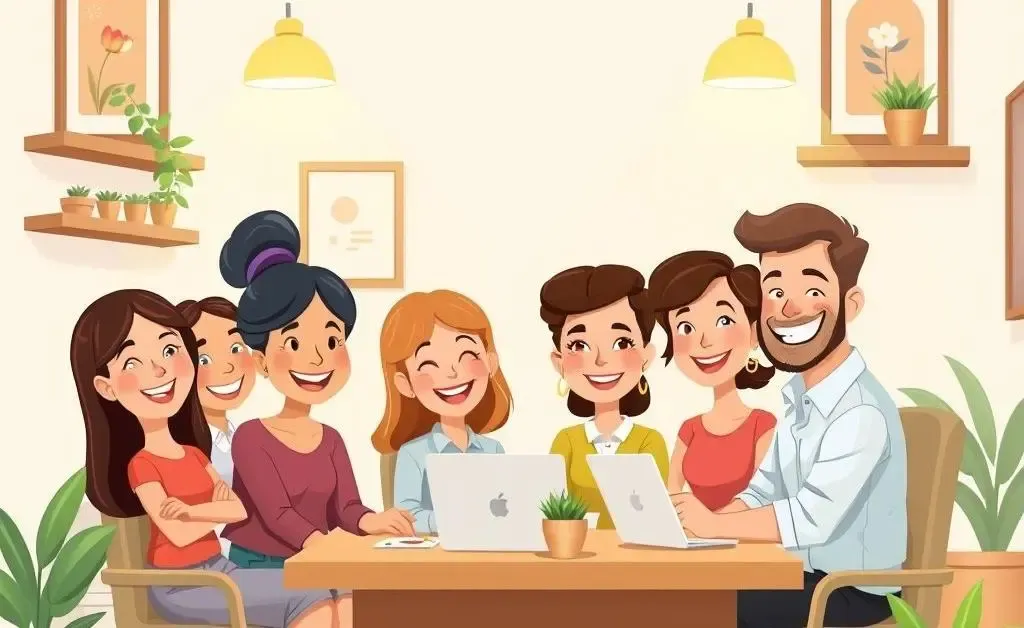 Cartoon-style happy customers being assisted by a friendly loan officer in a simple and welcoming office environment.