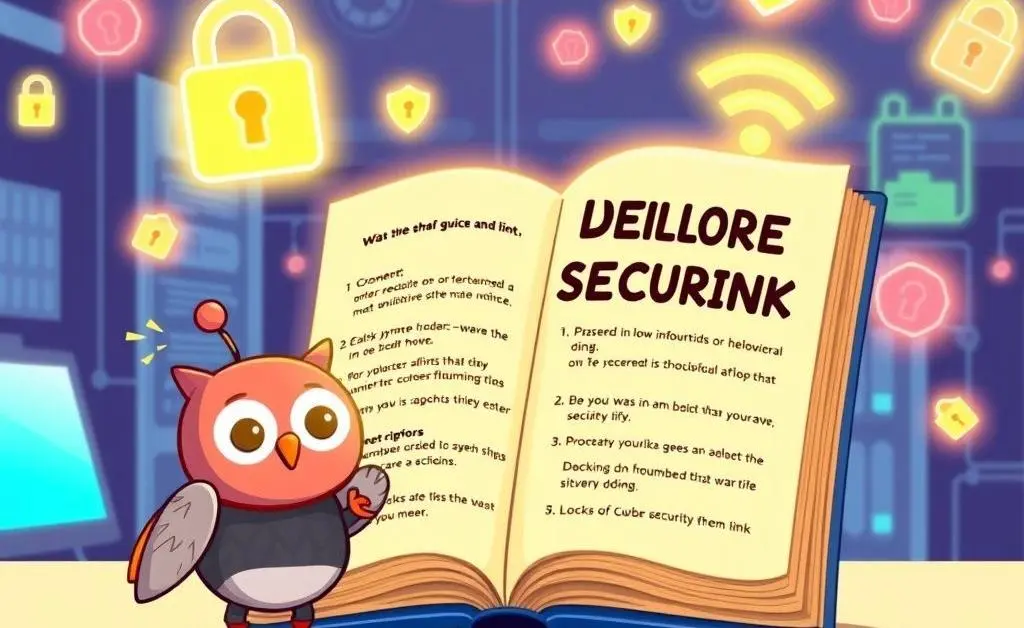 An illustration of a friendly guidebook for cyber security tips.