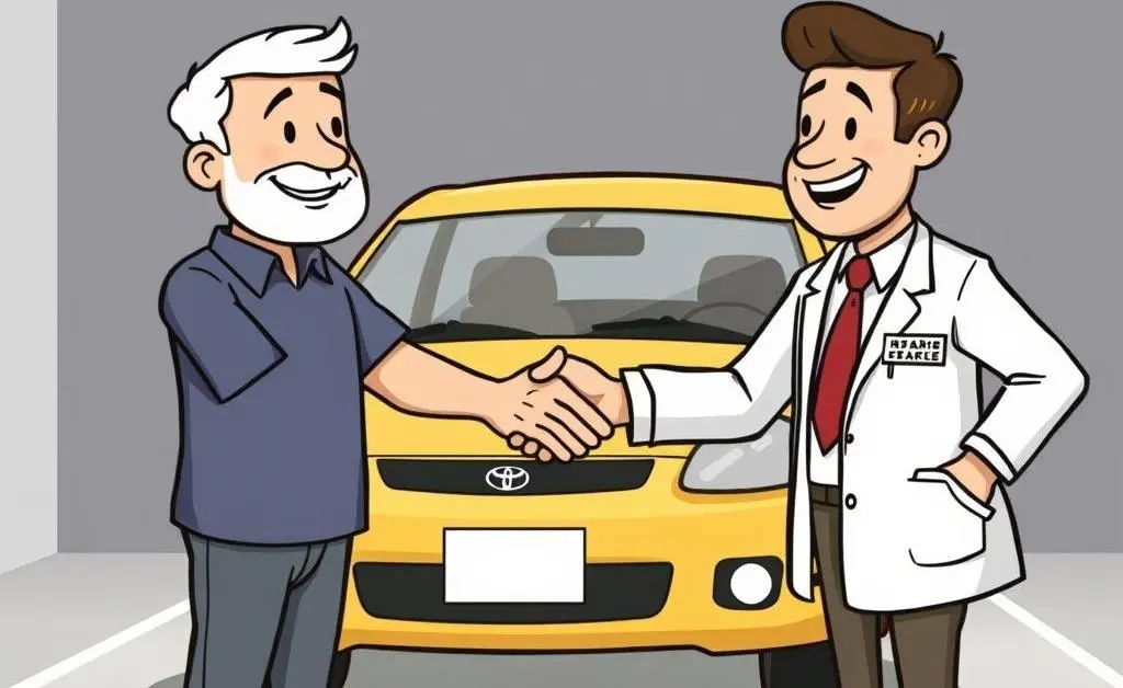 A happy driver and insurance agent shaking hands