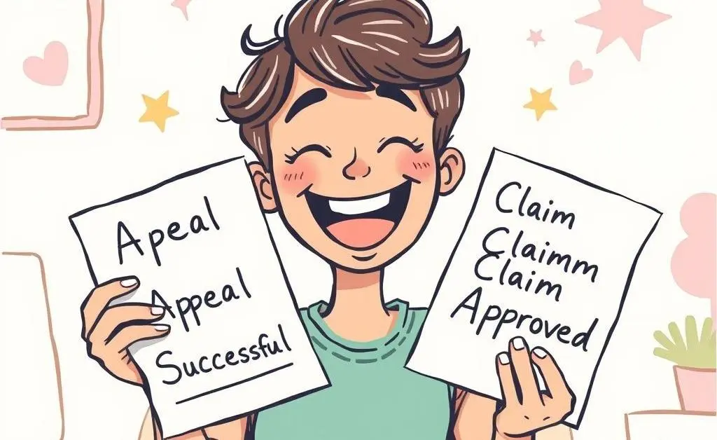 A person celebrating two successful insurance letters in hand.