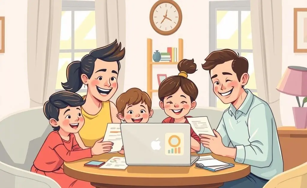A family managing finances together