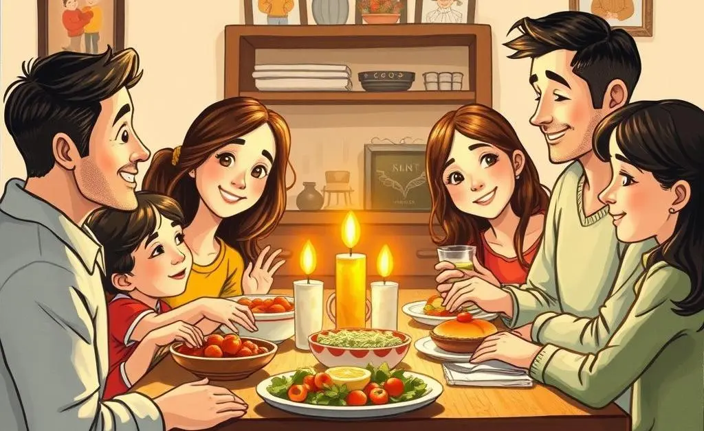 A family having a warm conversation at the dinner table