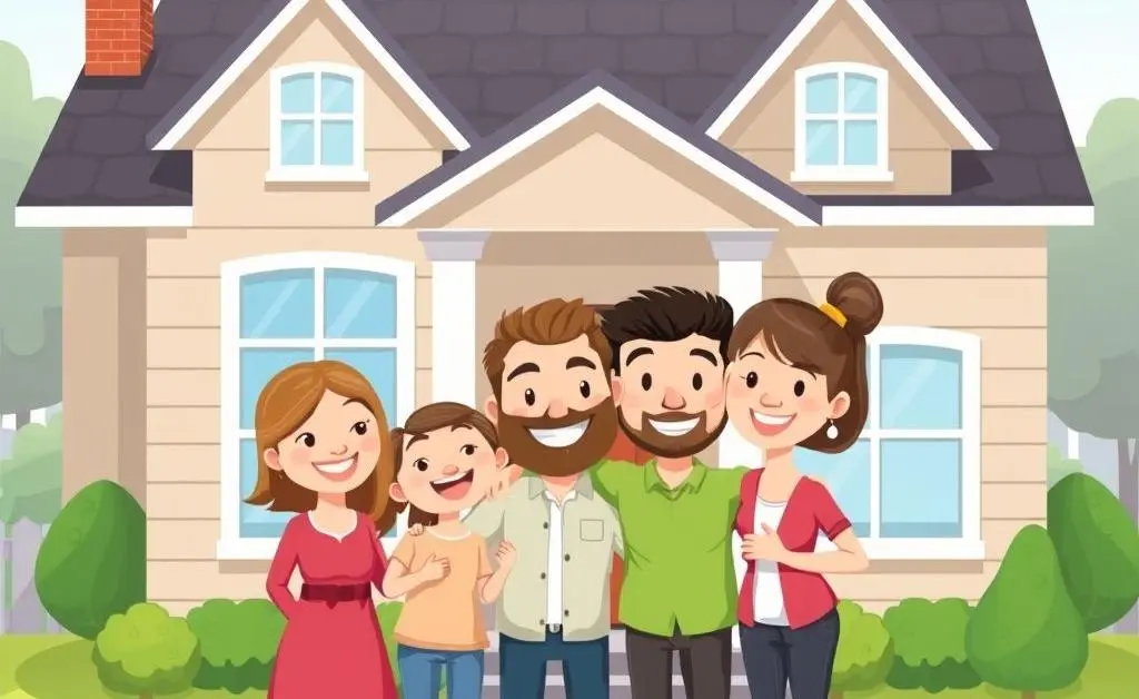 Happy family outside new home