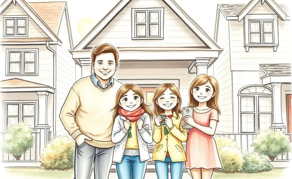 Happy family in front of a new home