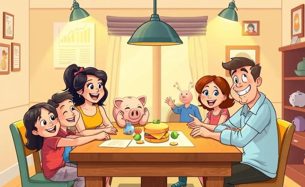 Illustration of a happy family planning financial goals together.