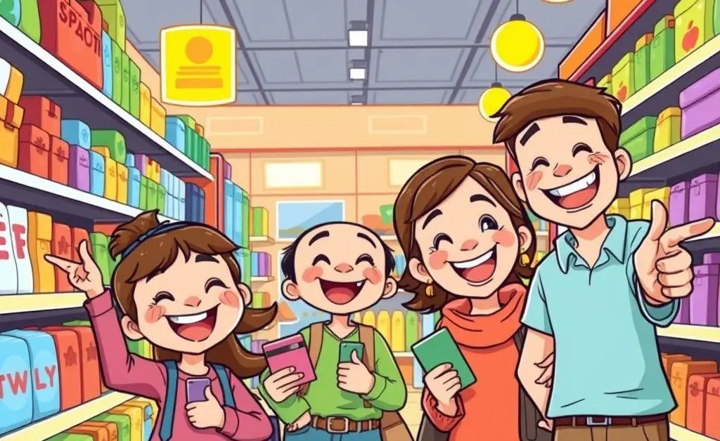 A family shopping happily with a credit card.
