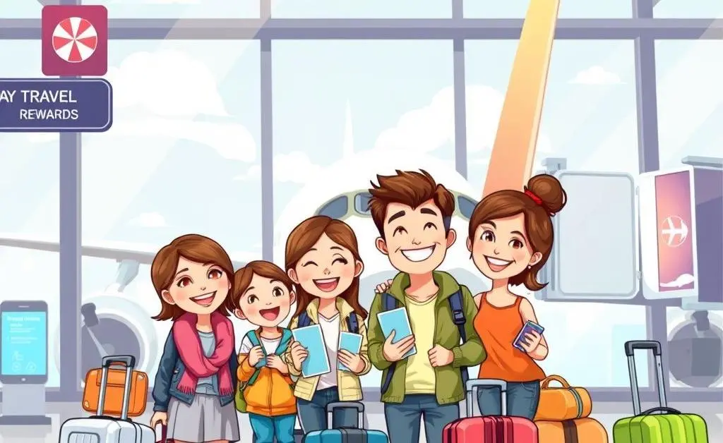 A family using travel rewards at the airport