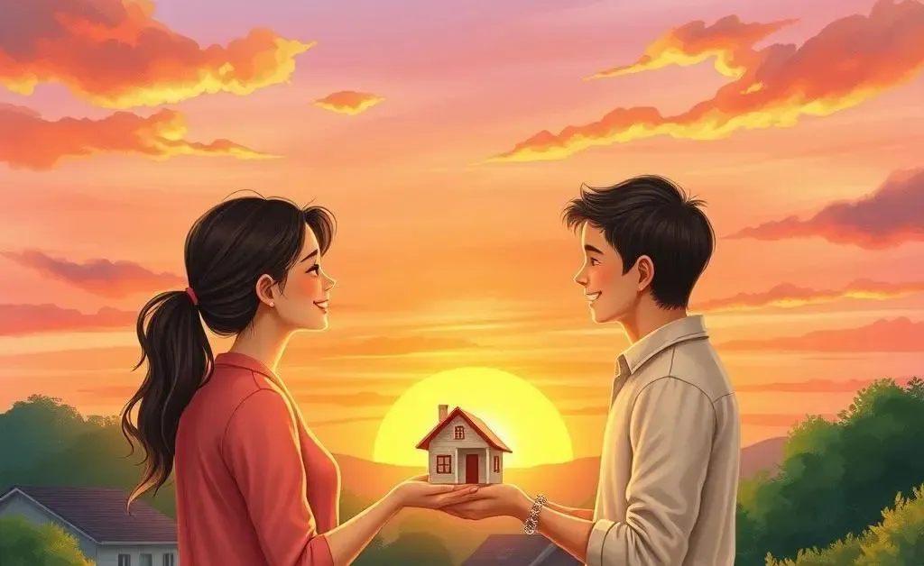 A hopeful couple envisioning a bright future together.
