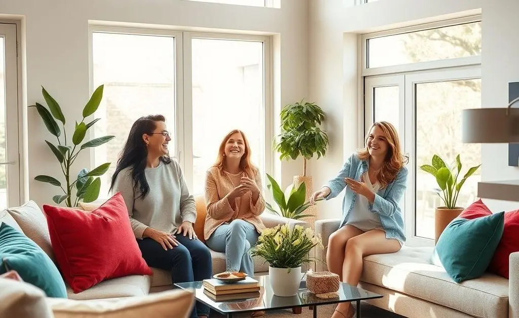 Joyful scene during a home viewing
