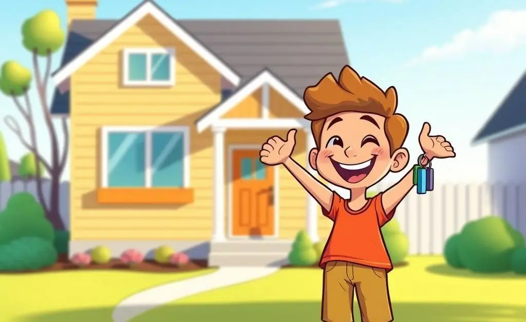 Happy homebuyer standing in front of their house