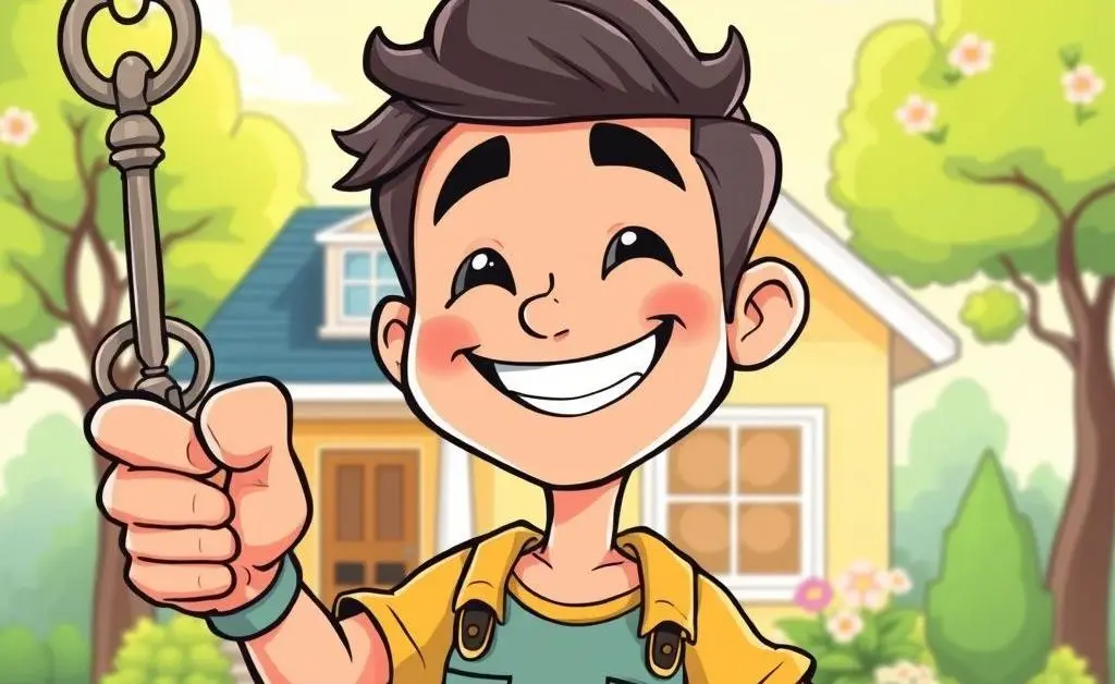 Happy homeowner holding a key