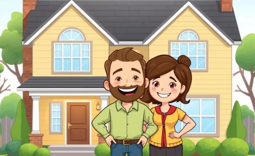 A happy homeowner standing in front of their house.