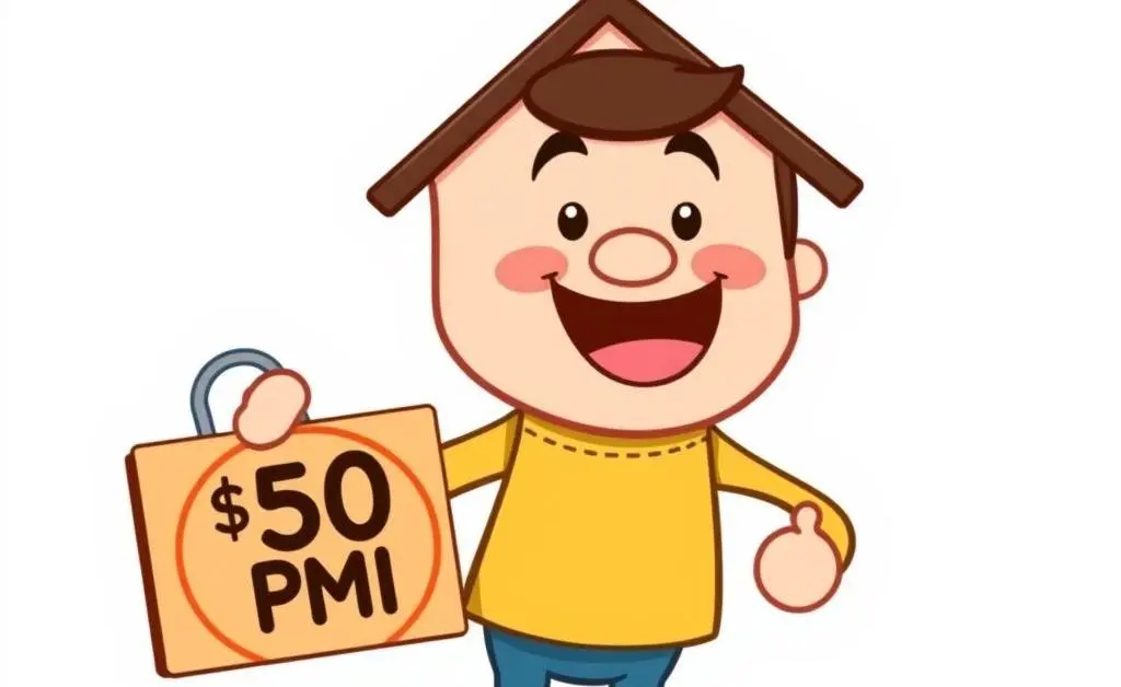 A cartoon-style image of a happy homeowner holding a key with a '$0 PMI' sign