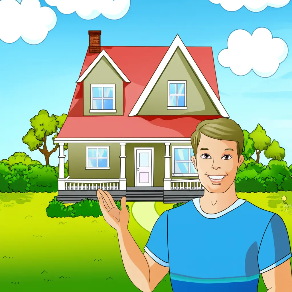A happy homeowner standing in front of a new house.