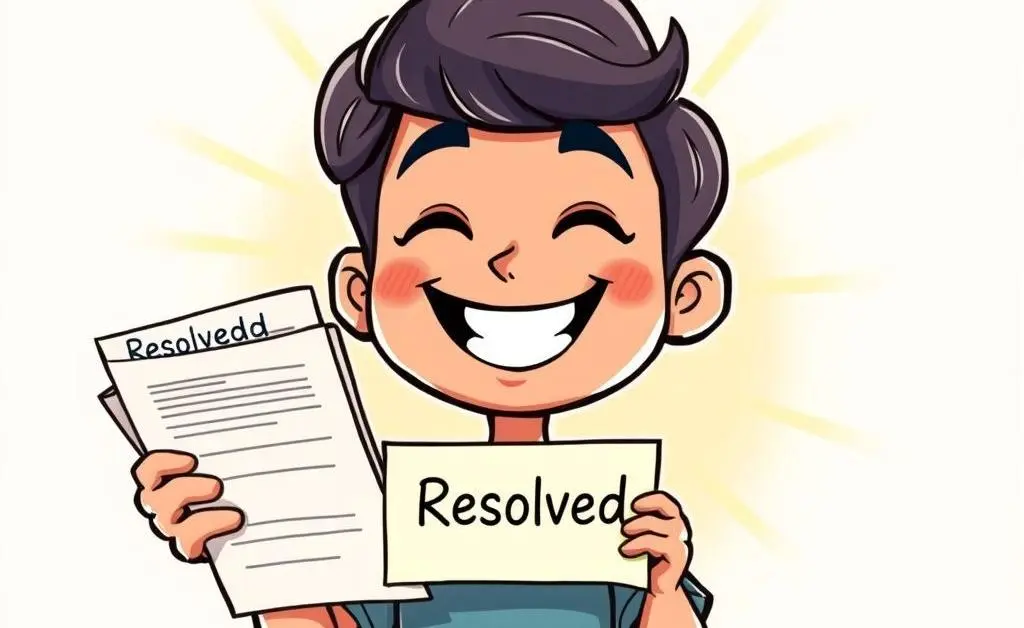 Person happily resolving issue