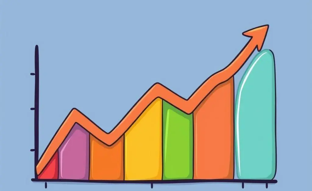 A colorful, cartoon-style line graph showing positive growth, representing successful investments over time